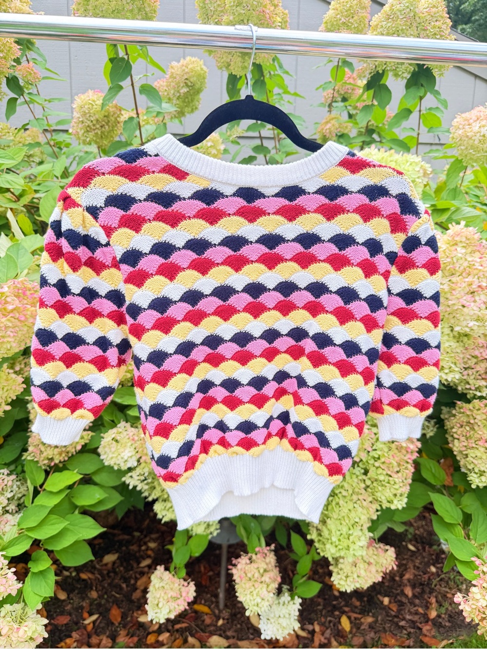 Zara Multicolor Scallop Knit Sweater with White Trim